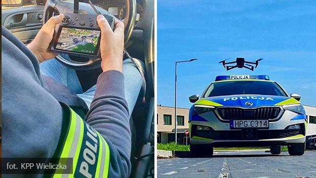Policjanci z Wieliczki wykorzystali drona do wykrywania wykrocze drogowych